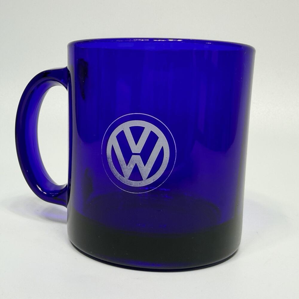Vintage Libbey Volkswagen VW Cobalt Blue Glass Coffee Mug Bug Beetle Hippie